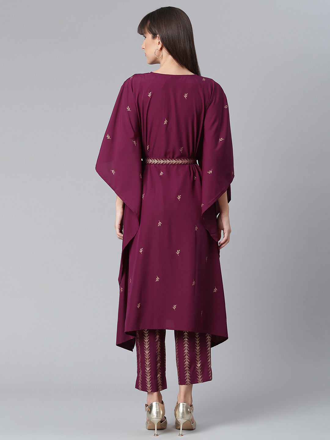 Burgundy & Golden Printed Kurta with Trouser