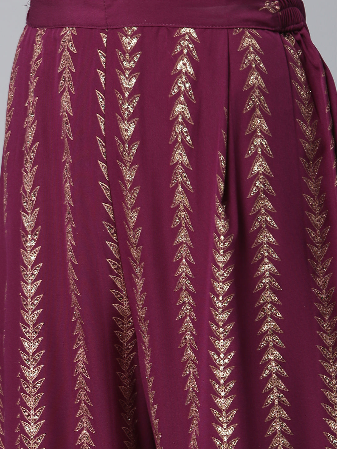 Burgundy & Golden Printed Kurta with Trouser