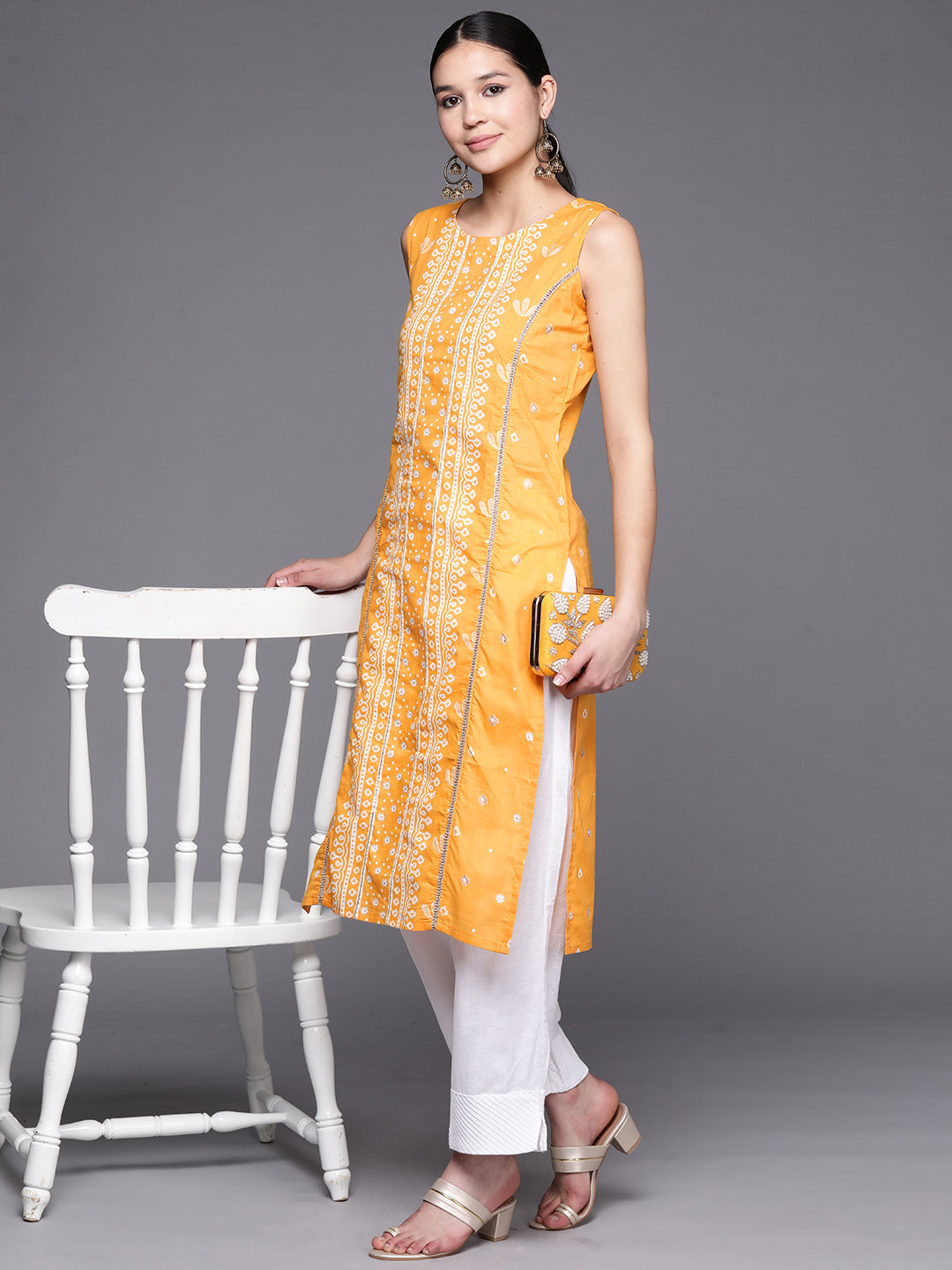 Mustard Yellow Pure Cotton Printed Kurta