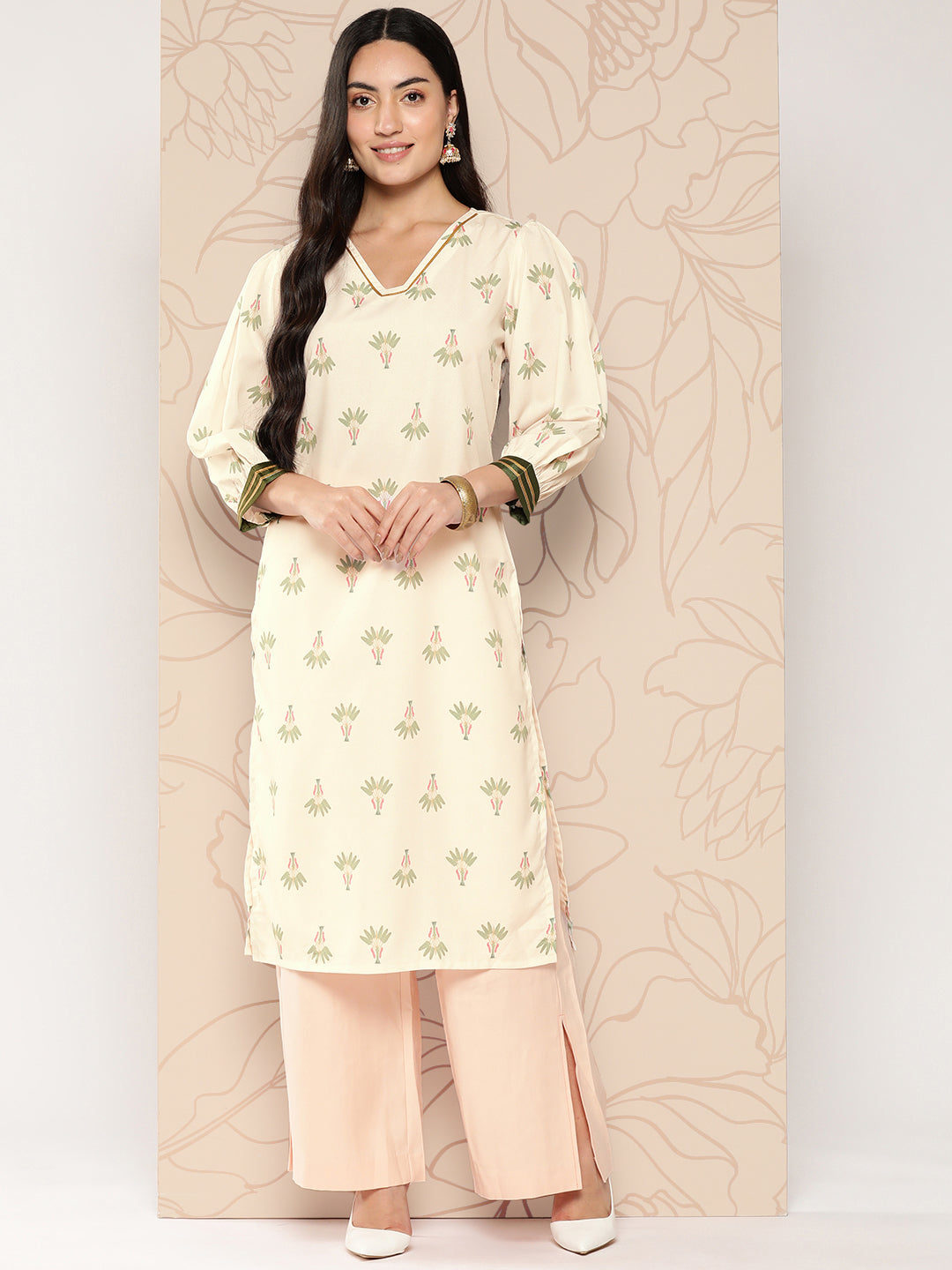 Ahalyaa Women Floral Printed Gotta Patti Crepe Kurta