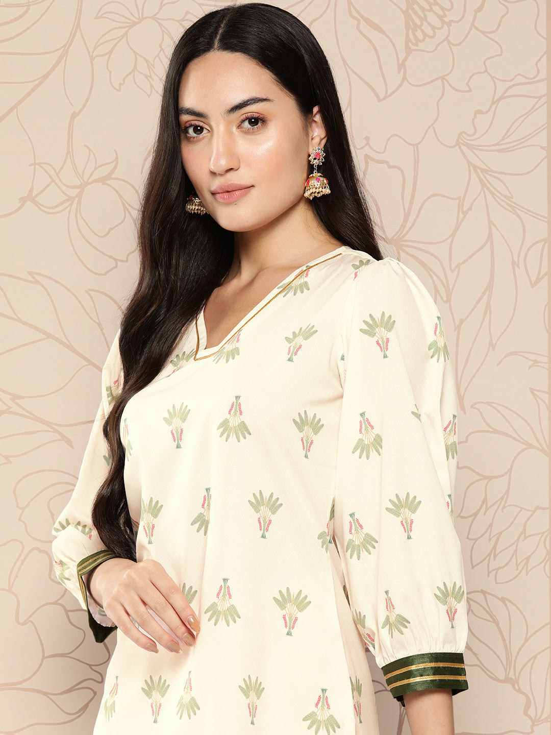 Ahalyaa Women Floral Printed Gotta Patti Crepe Kurta