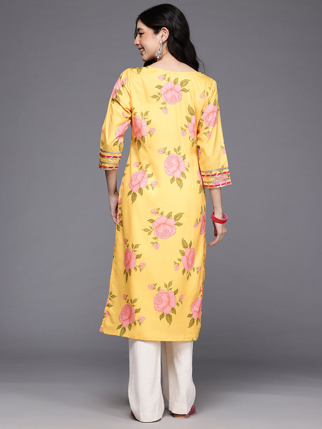 Floral Printed Gotta Patti Crepe Kurta-AH