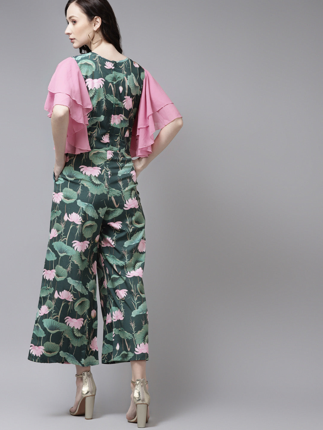 Dark Green Floral Printed Jumpsuit