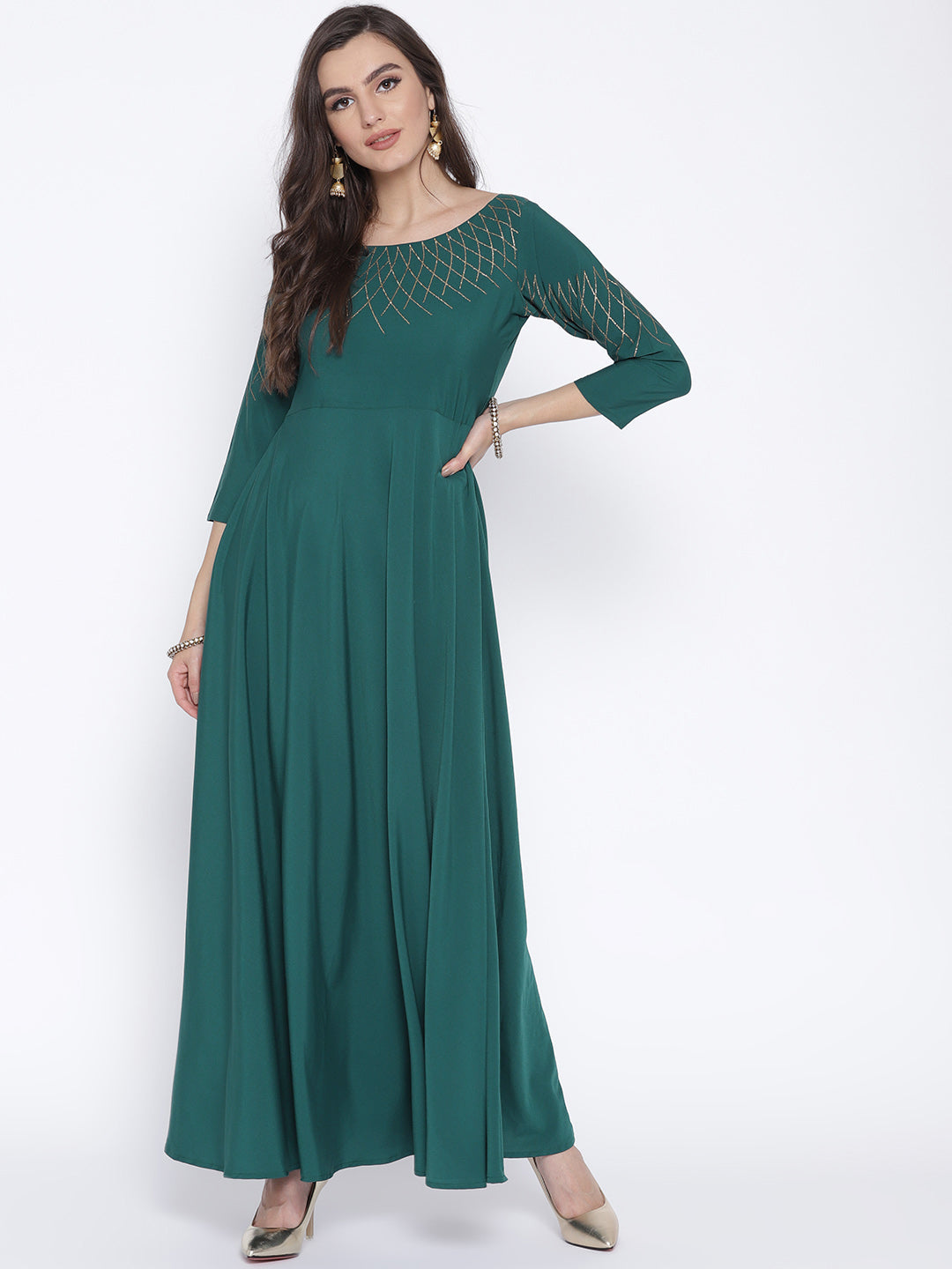 Green Solid Maxi Dress