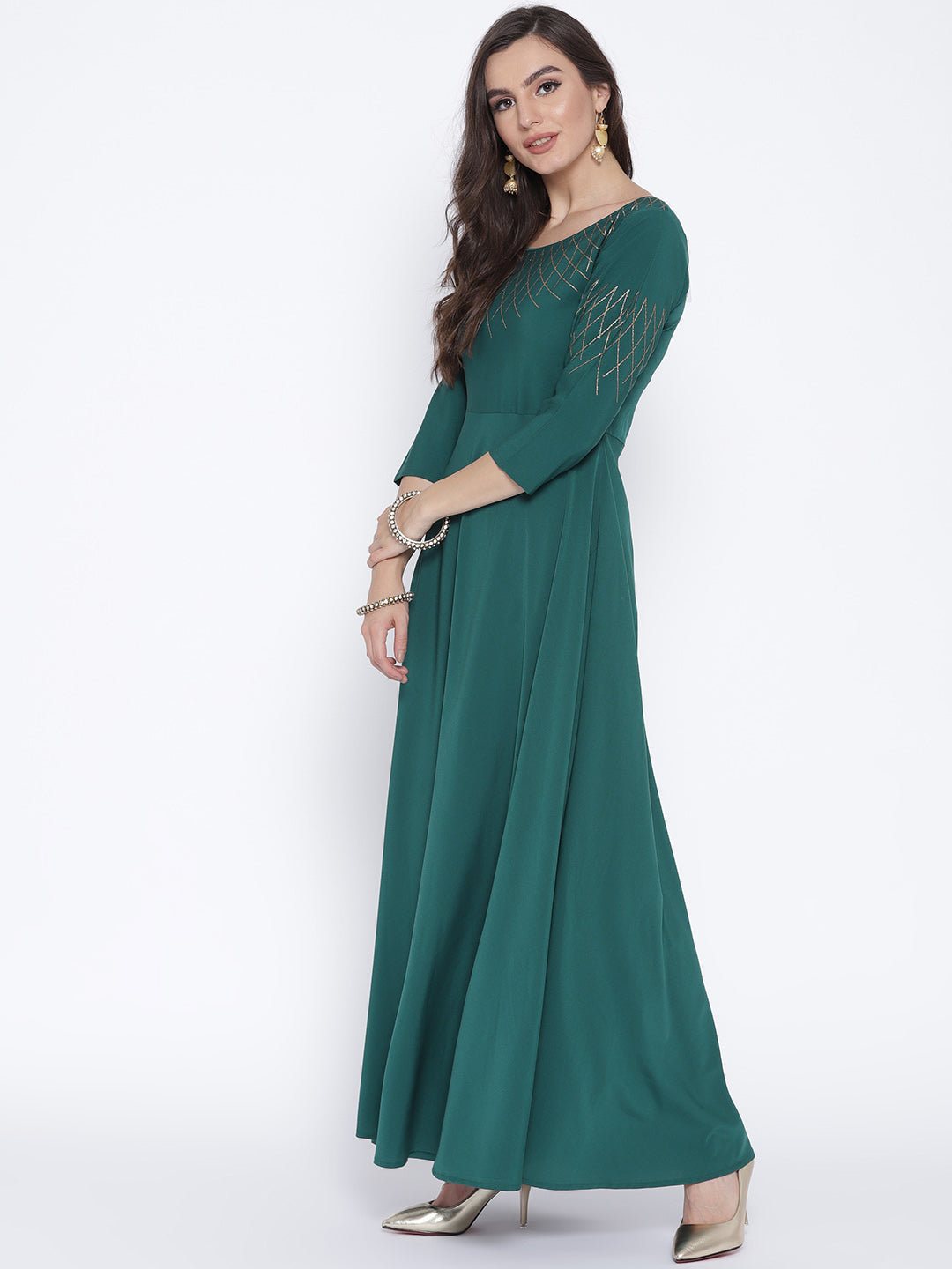 Green Solid Maxi Dress