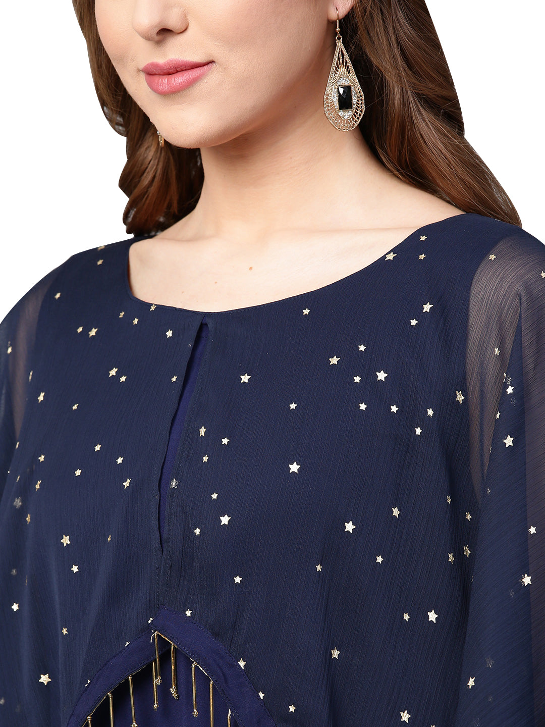 Navy Blue Solid A-Line Layered Dress