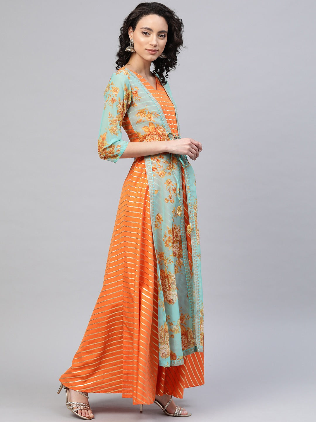 Orange & Gold Ethnic Layered Dress