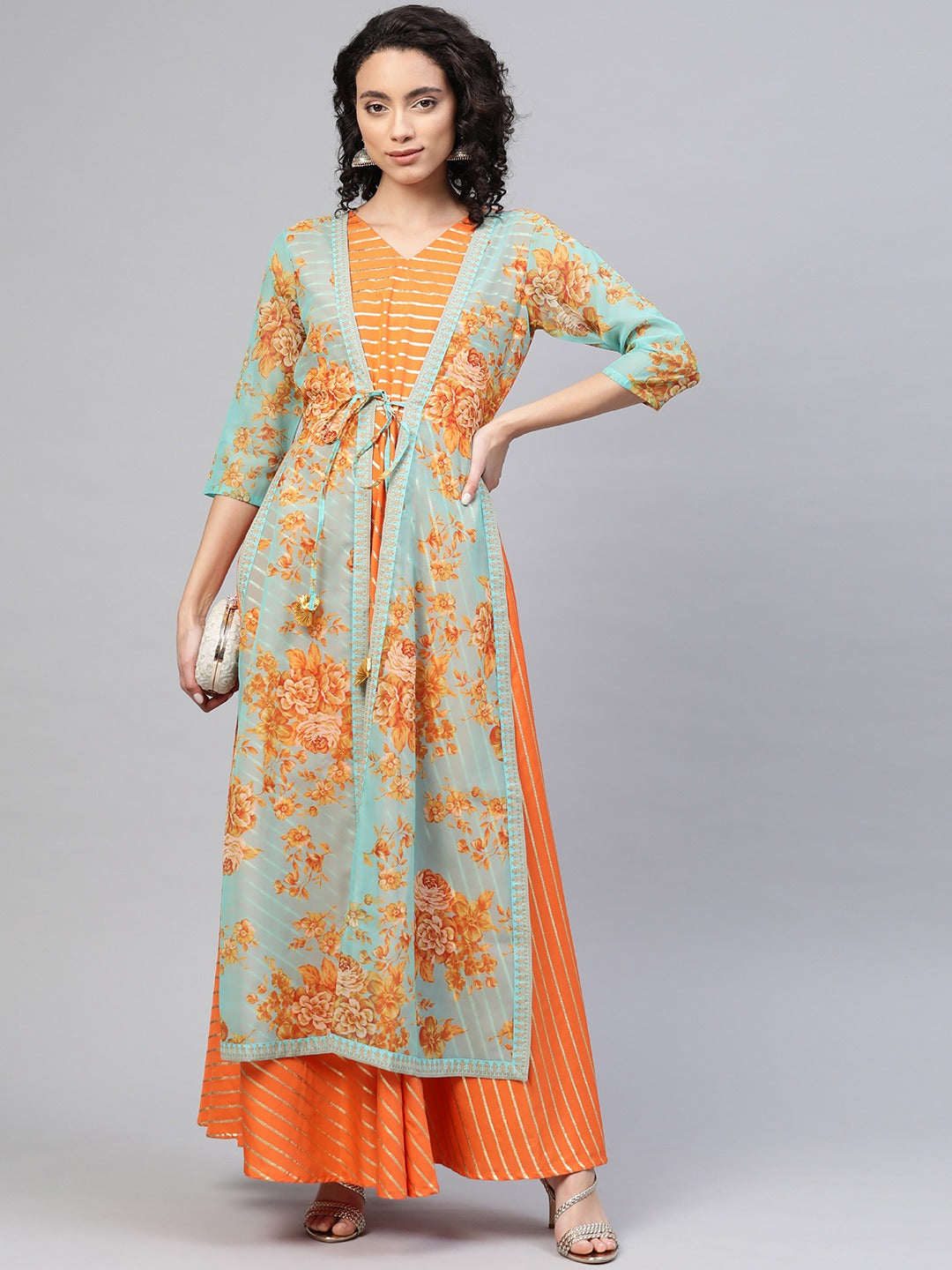 Orange & Gold Ethnic Layered Dress