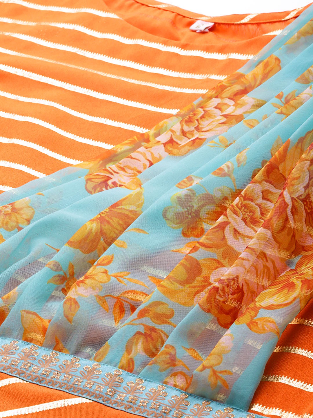 Orange & Gold Draped Ethnic Dress