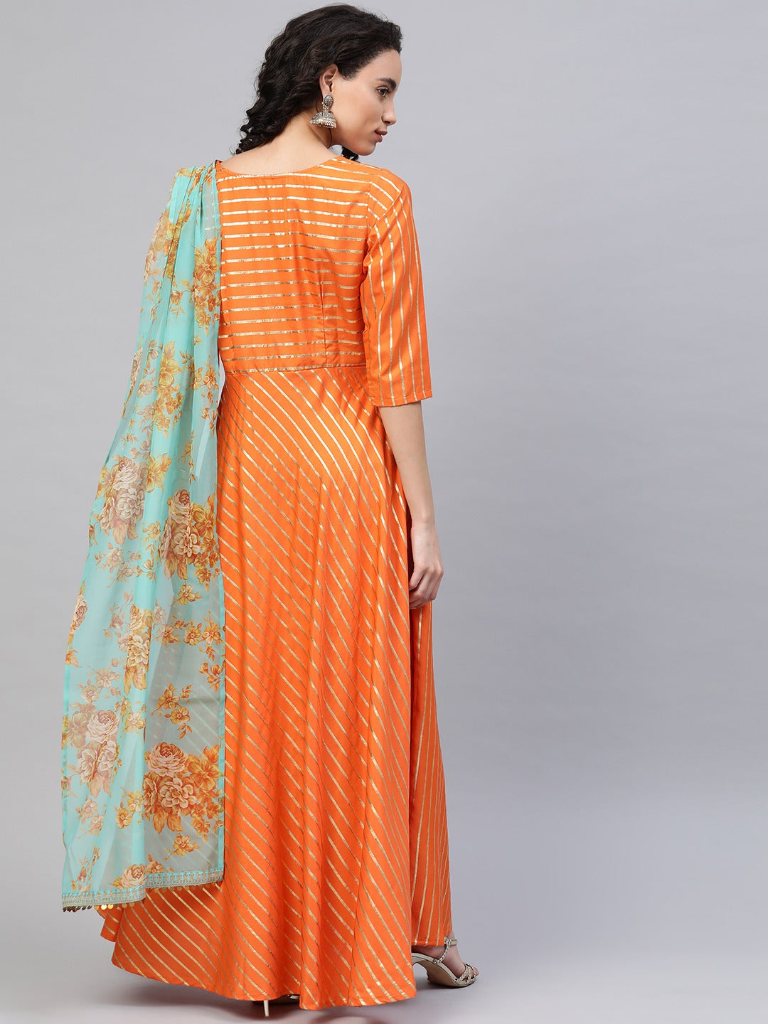 Orange & Gold Draped Ethnic Dress