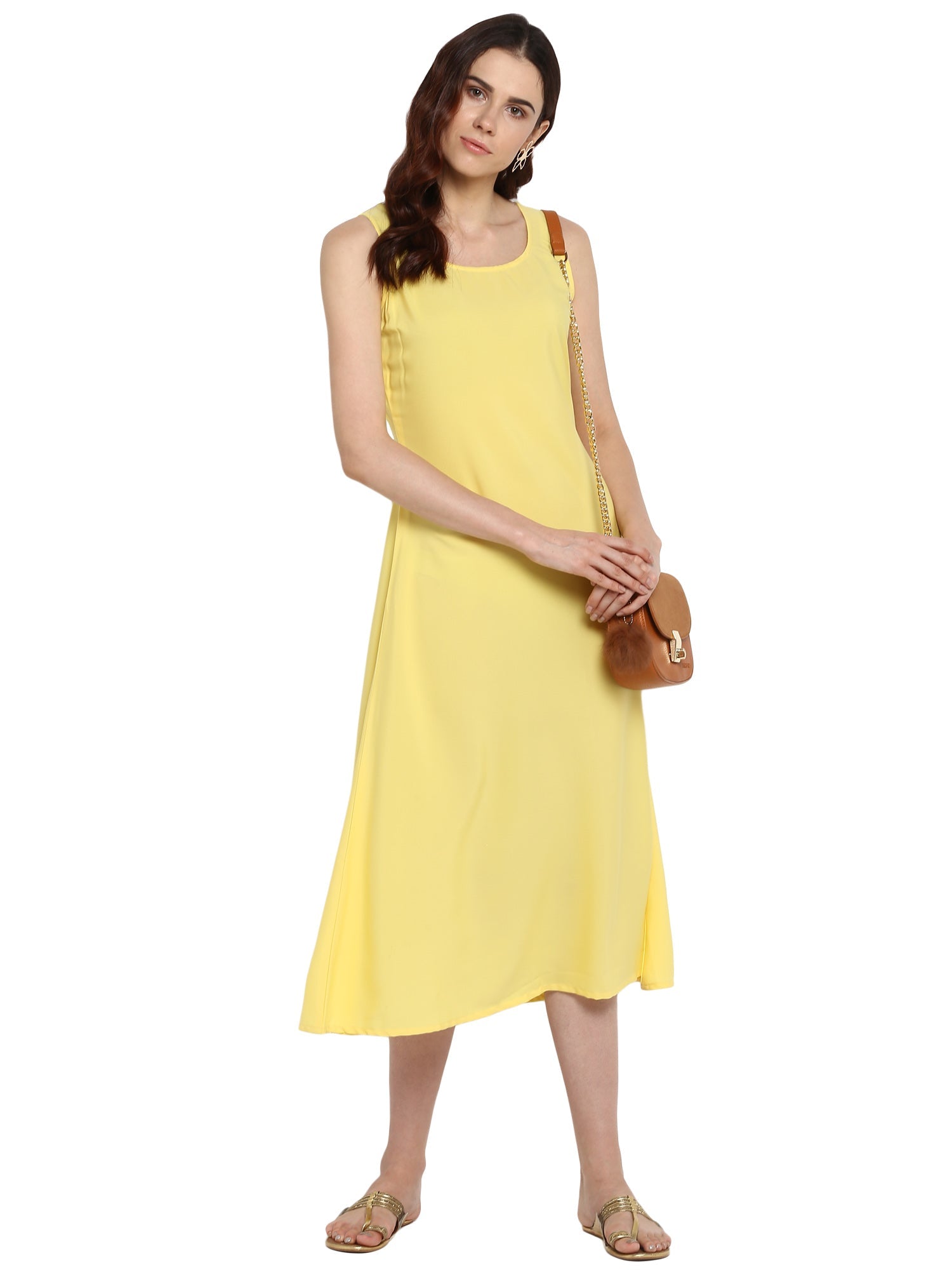 Yellow Solid A-Line Dress