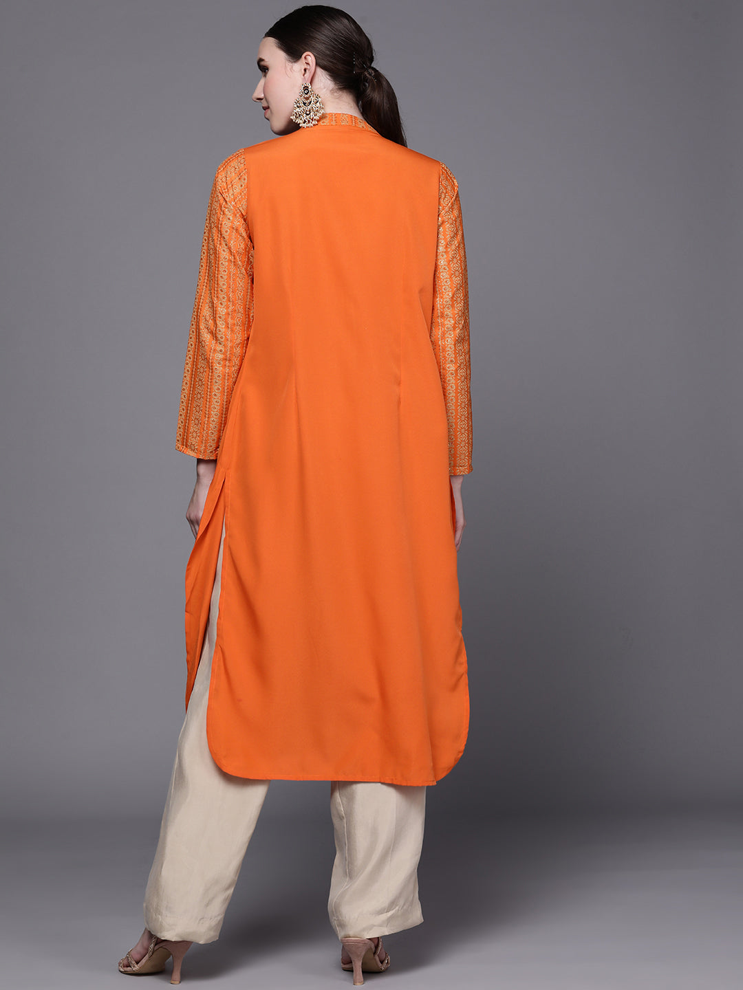 Orange Printed Crepe Cowl Kurta