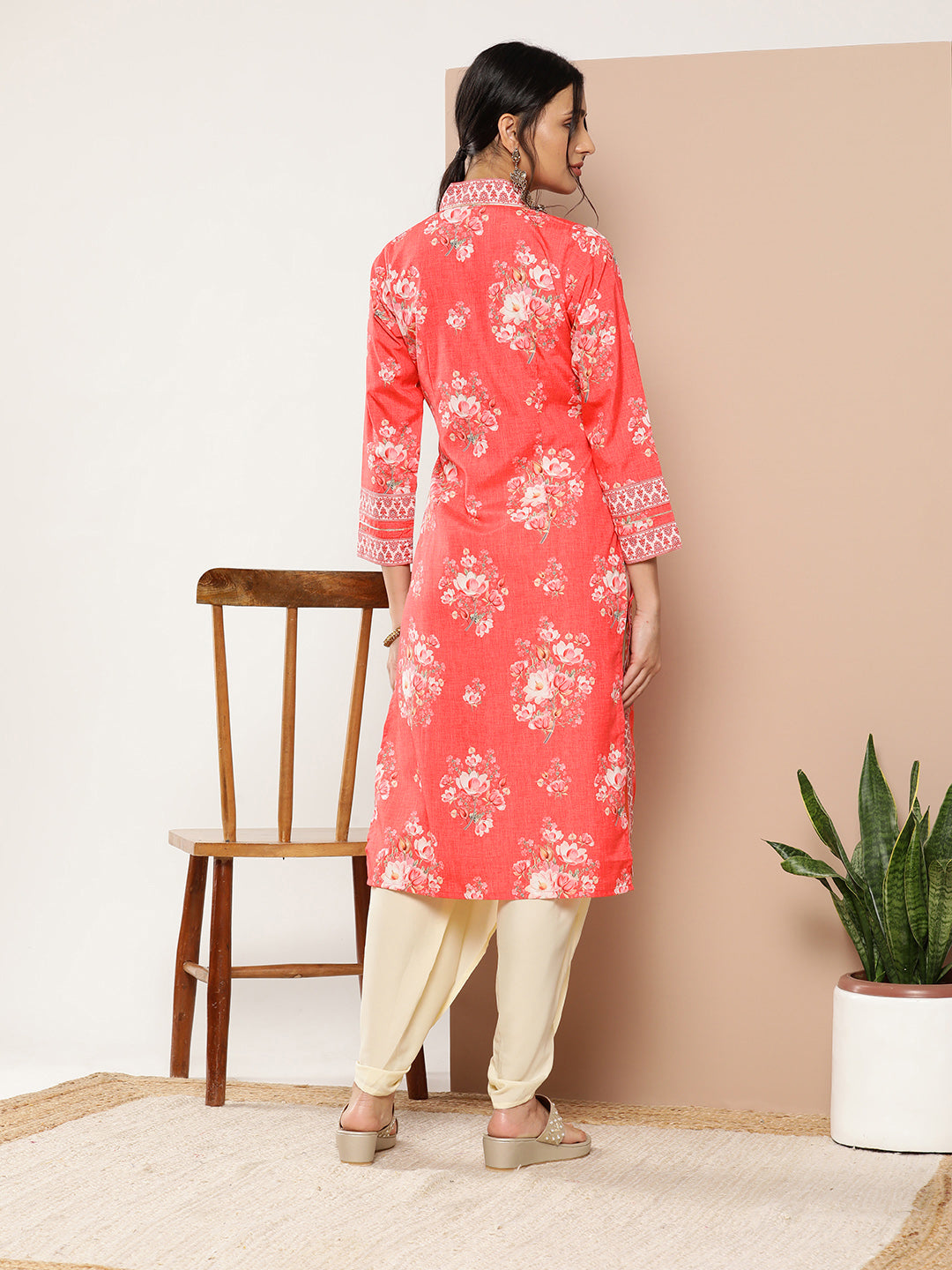 Red Floral Printed Gotta Patti Kurta with Dhoti Pants