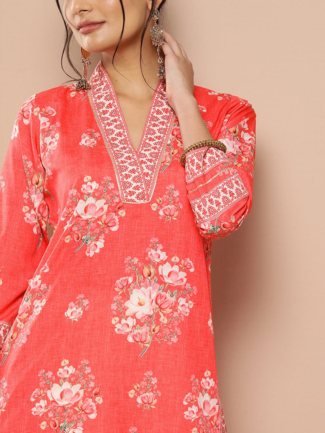 Red Floral Printed Gotta Patti Kurta with Dhoti Pants