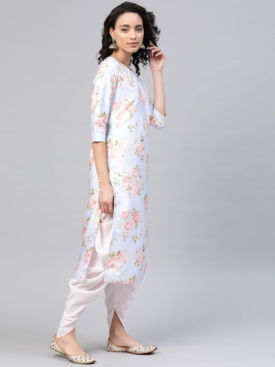 Ahalyaa Poly Silk Digital Print Kurta With Dhoti Pant