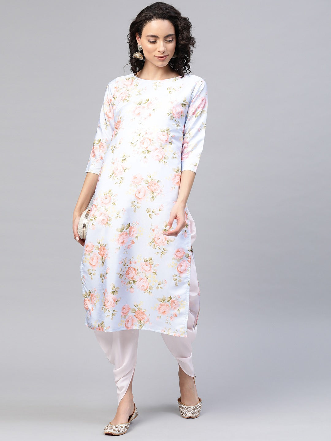 Ahalyaa Poly Silk Digital Print Kurta With Dhoti Pant