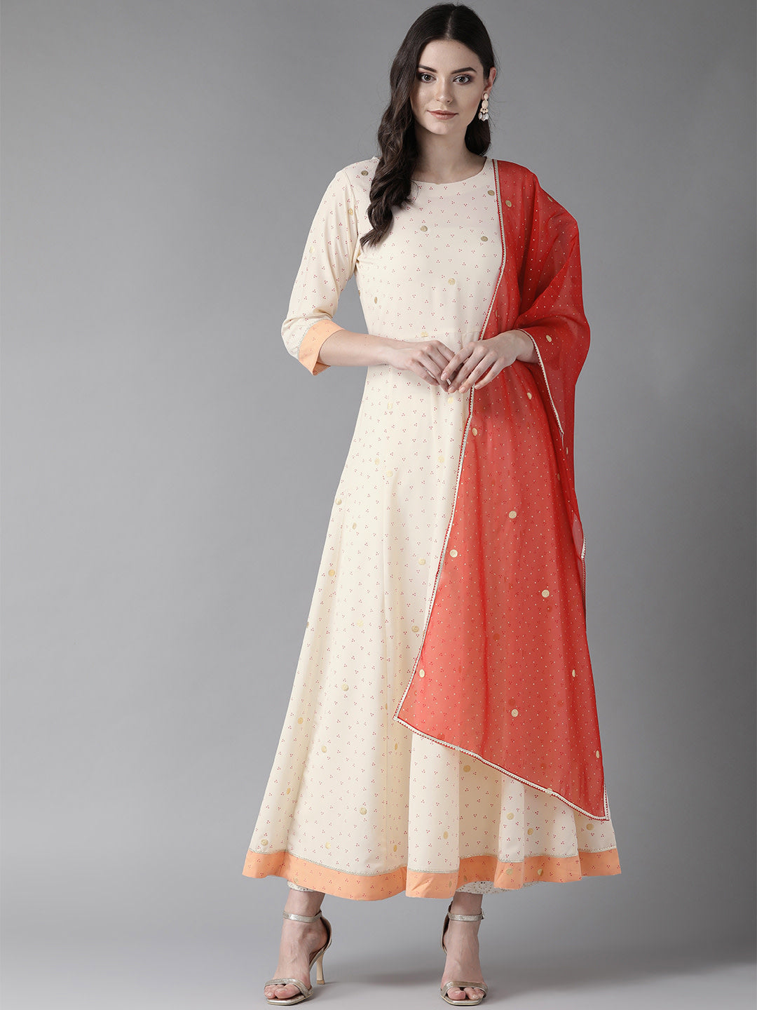 Cream Kurta with Dupatta Set