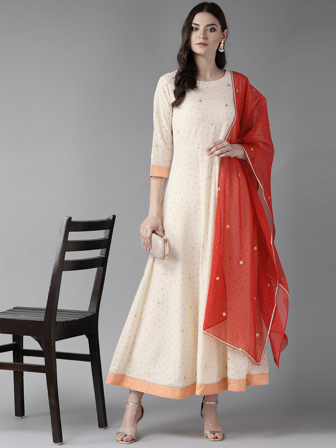 Cream Kurta with Dupatta Set