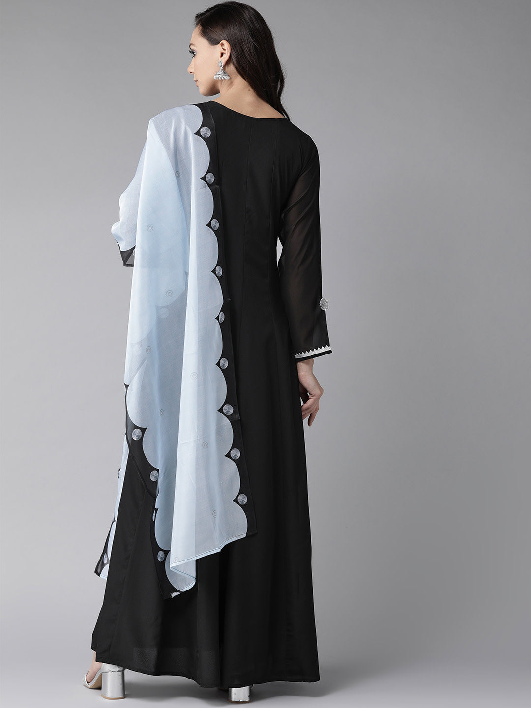 Black Solid Maxi Dress With Dupatta