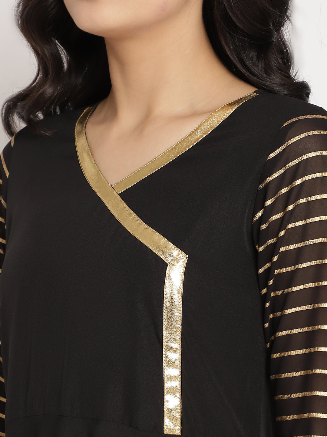 Black Printed Angrakha Kurta with Trousers & With Dupatta