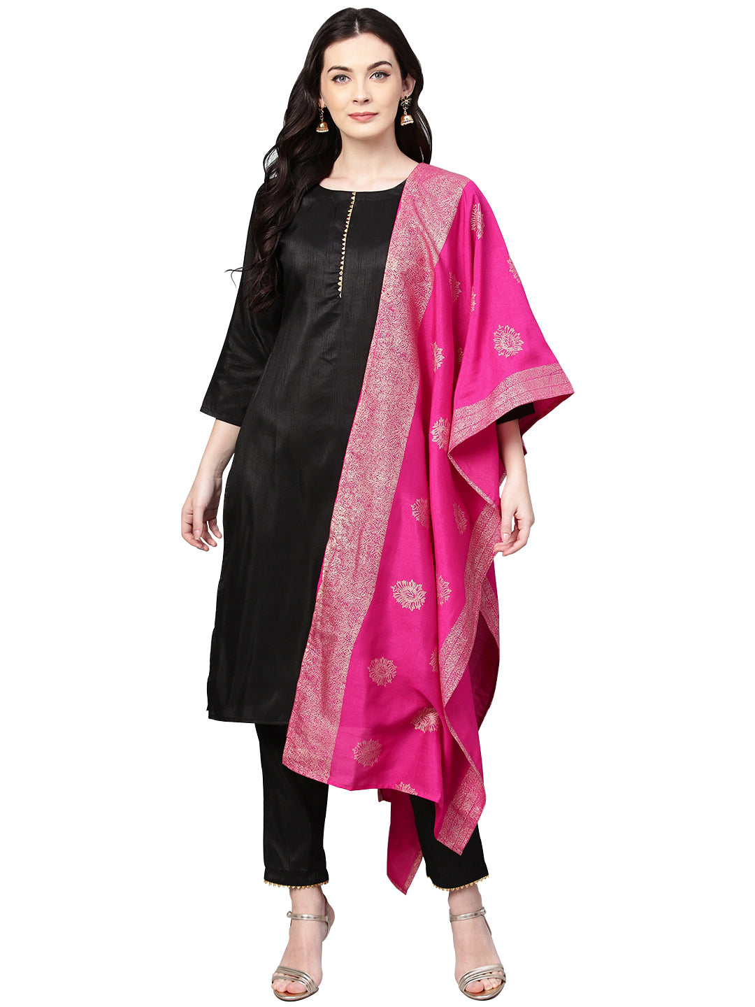 Black with Bright Pink Kurta Set