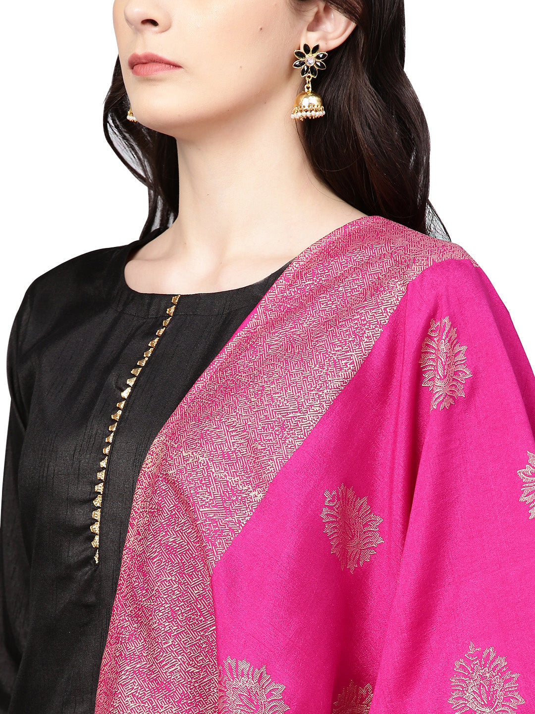 Black with Bright Pink Kurta Set