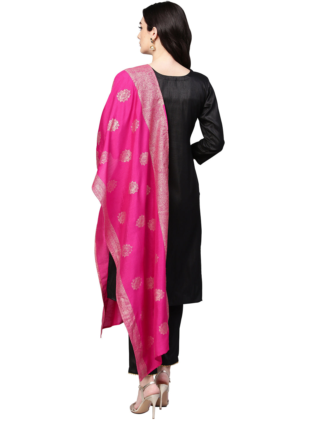 Black with Bright Pink Kurta Set