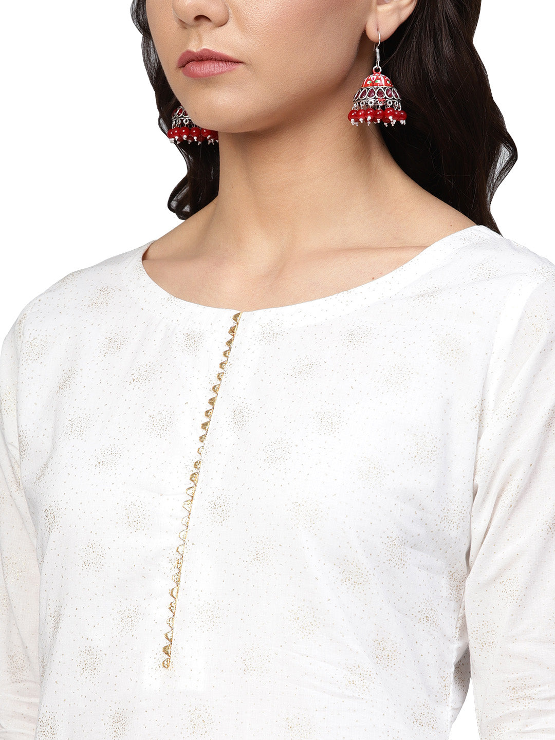 White & Gold Printed Straight Cotton Kurta Sets