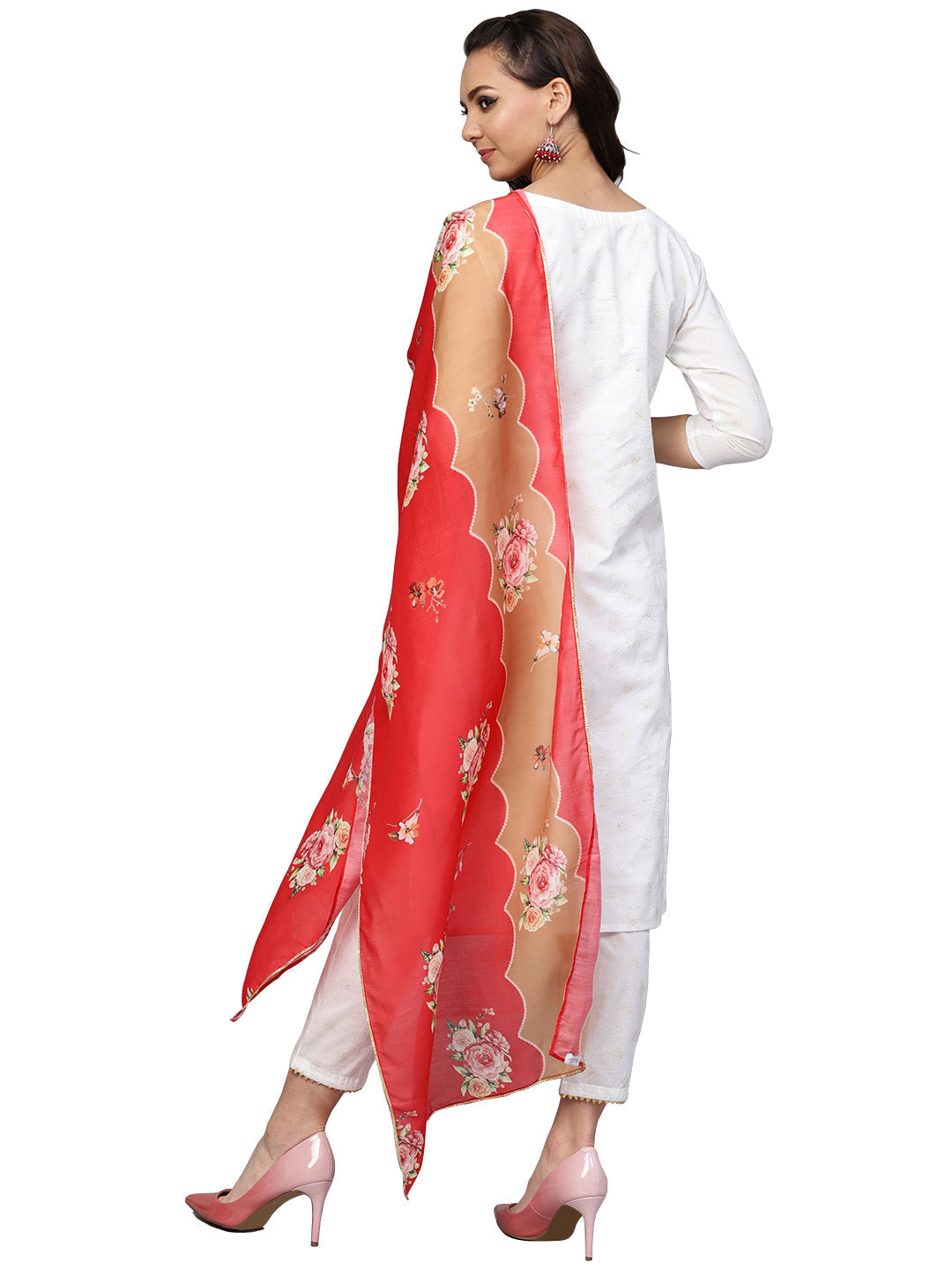 White & Gold Printed Straight Cotton Kurta Sets