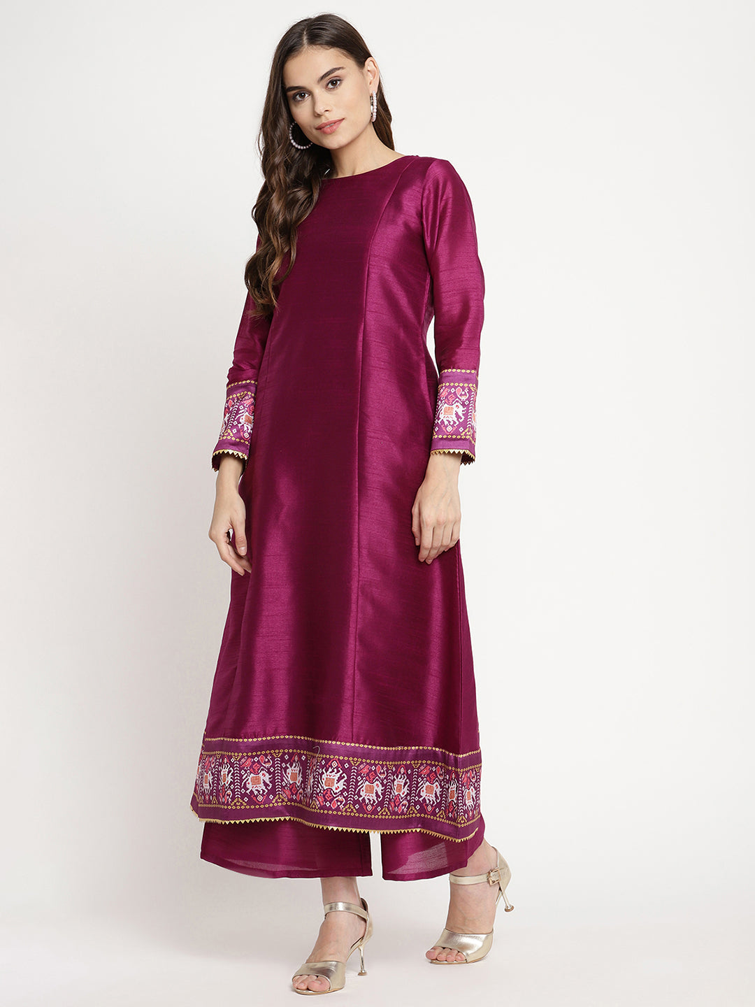 Ahalyaa Women's Purple Poly Silk Solid Kurta Palazzo Set With Dupatta