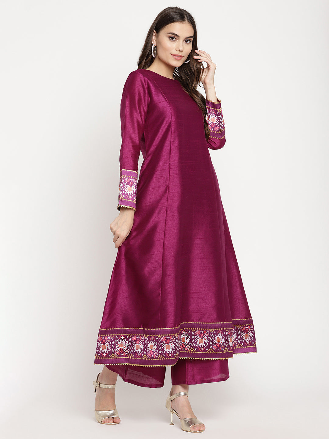 Ahalyaa Women's Purple Poly Silk Solid Kurta Palazzo Set With Dupatta