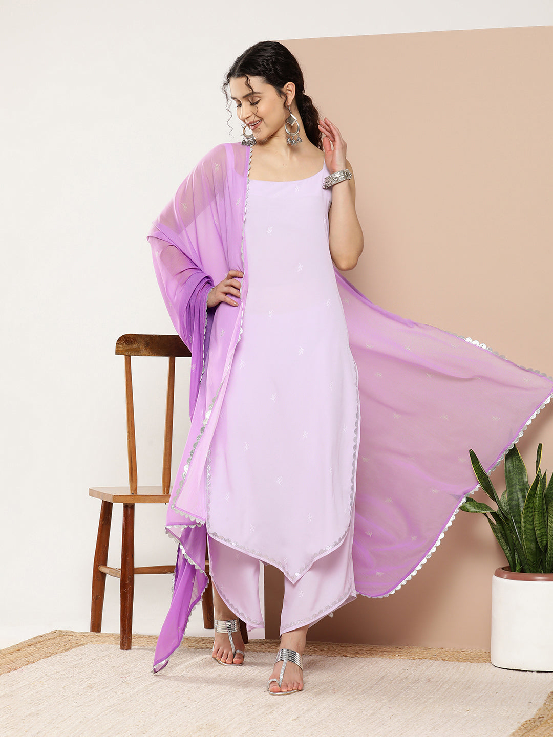 Lavender Gotta Patti Kurta with Palazzos & With Dupatta