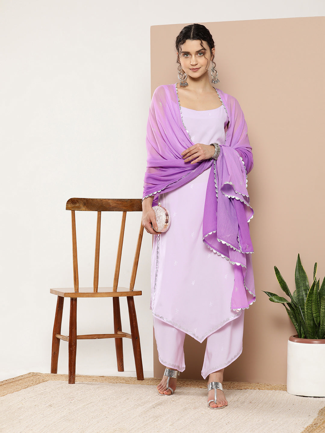 Lavender Gotta Patti Kurta with Palazzos & With Dupatta