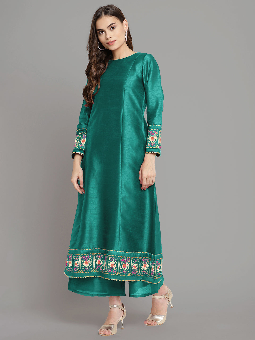 Sea Green Printed Gotta Patti Kurti with Palazzos & Dupatta