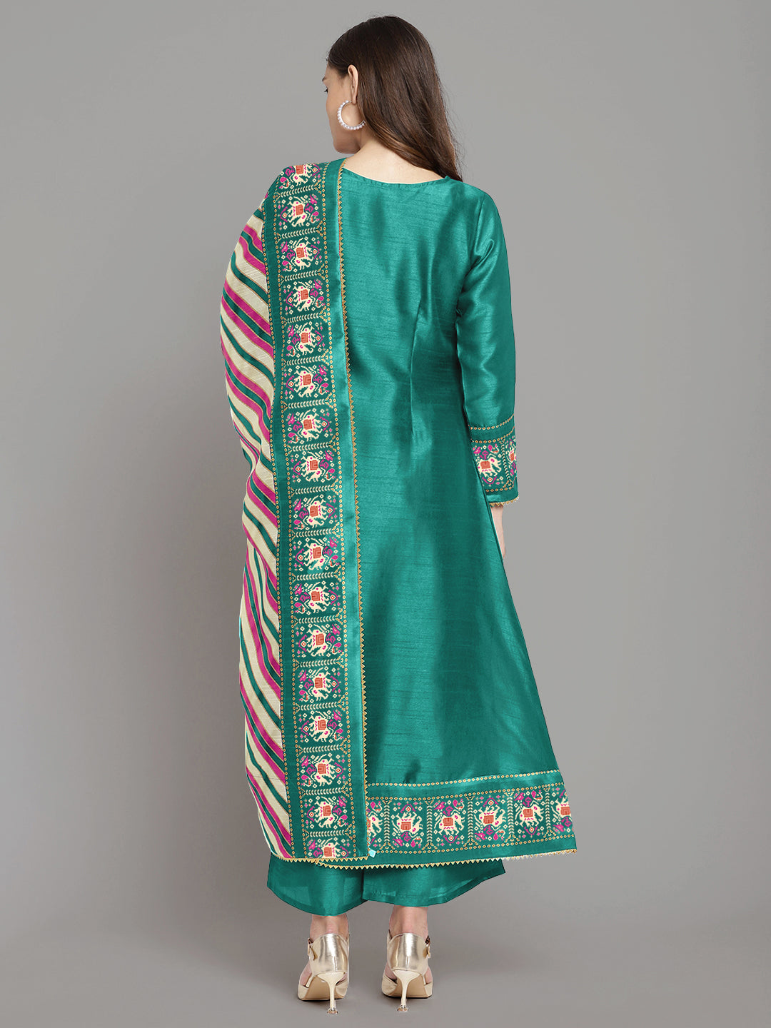 Sea Green Printed Gotta Patti Kurti with Palazzos & Dupatta