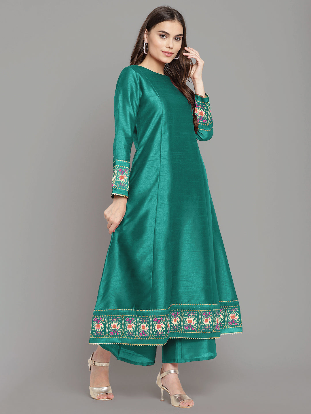 Sea Green Printed Gotta Patti Kurti with Palazzos & Dupatta