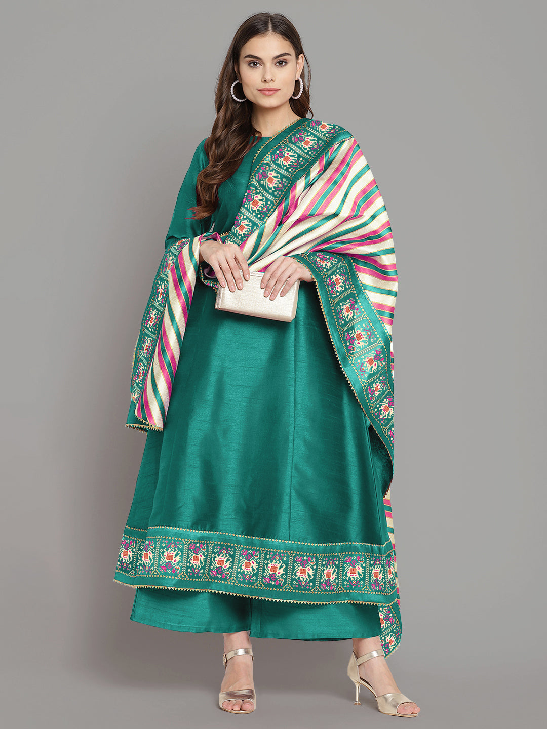 Sea Green Printed Gotta Patti Kurti with Palazzos & Dupatta