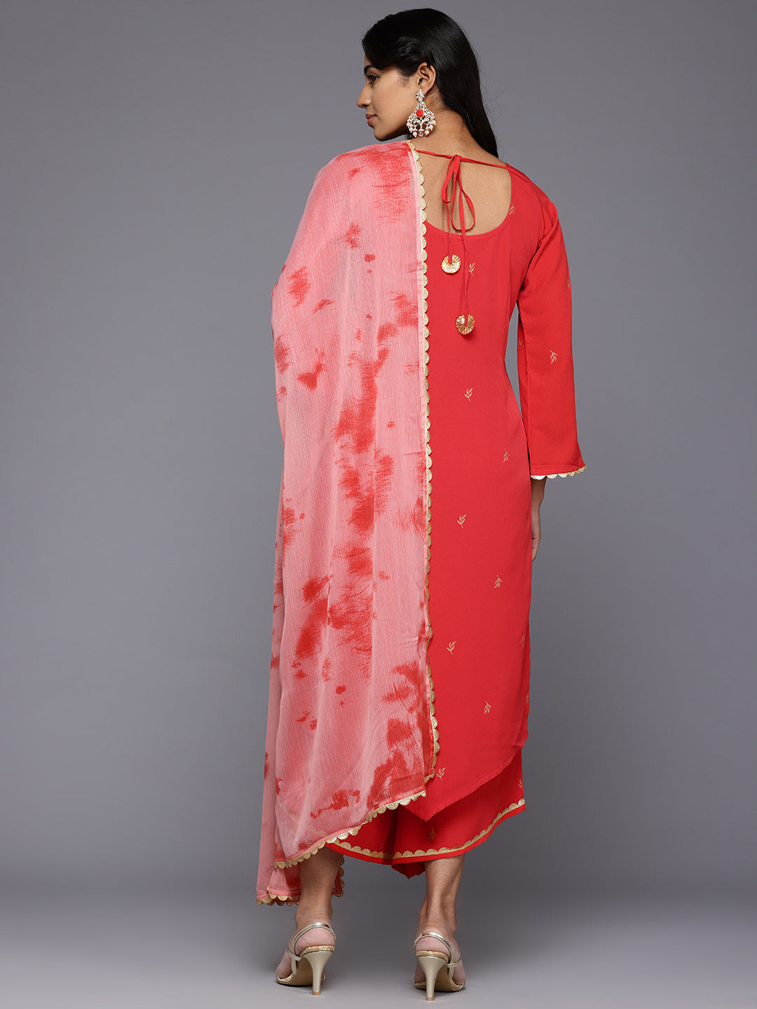 Floral Printed Gotta Patti Kurta With Palazzos & Dupatta