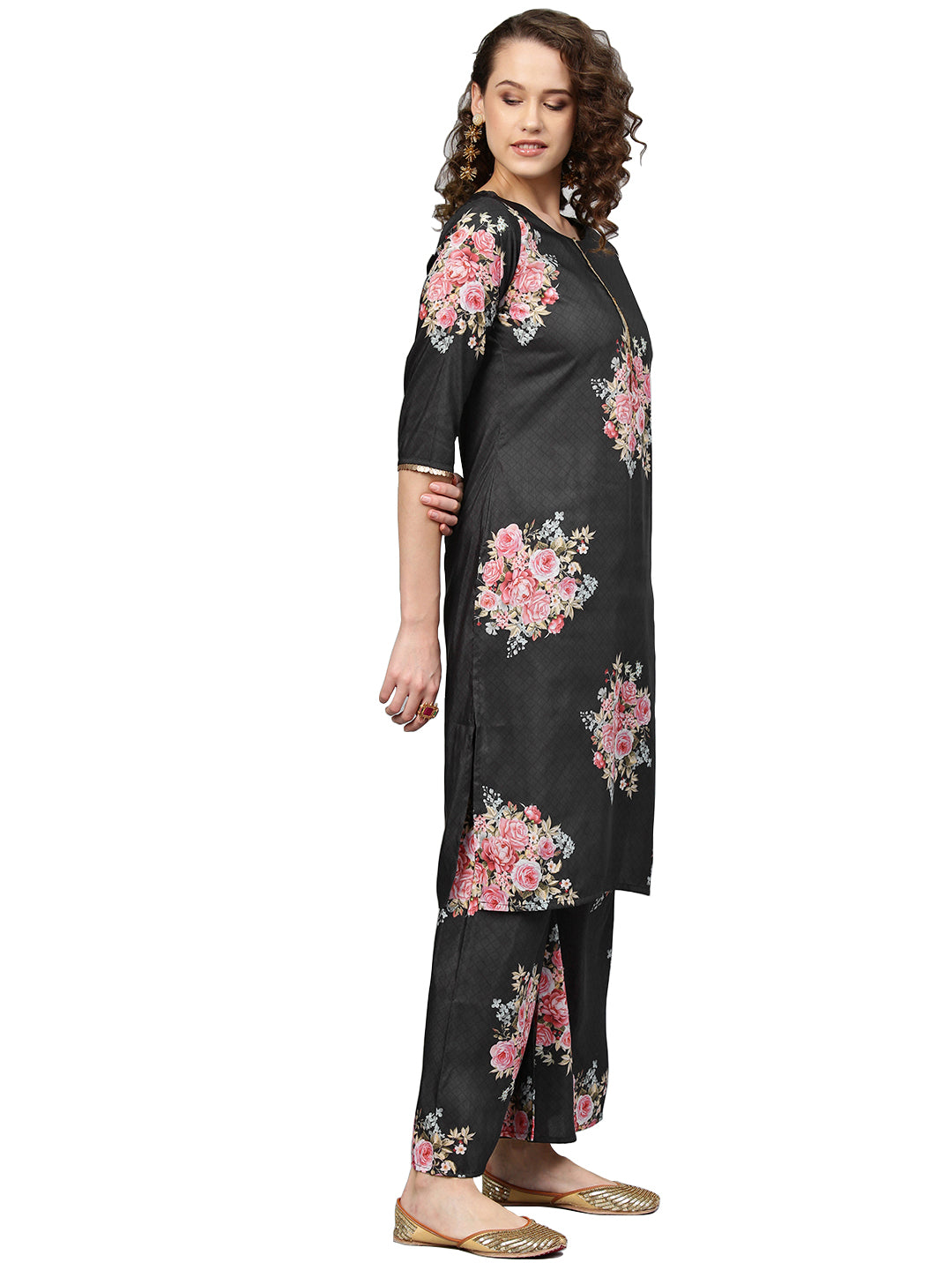 Black Printed Kurta Set for Women's