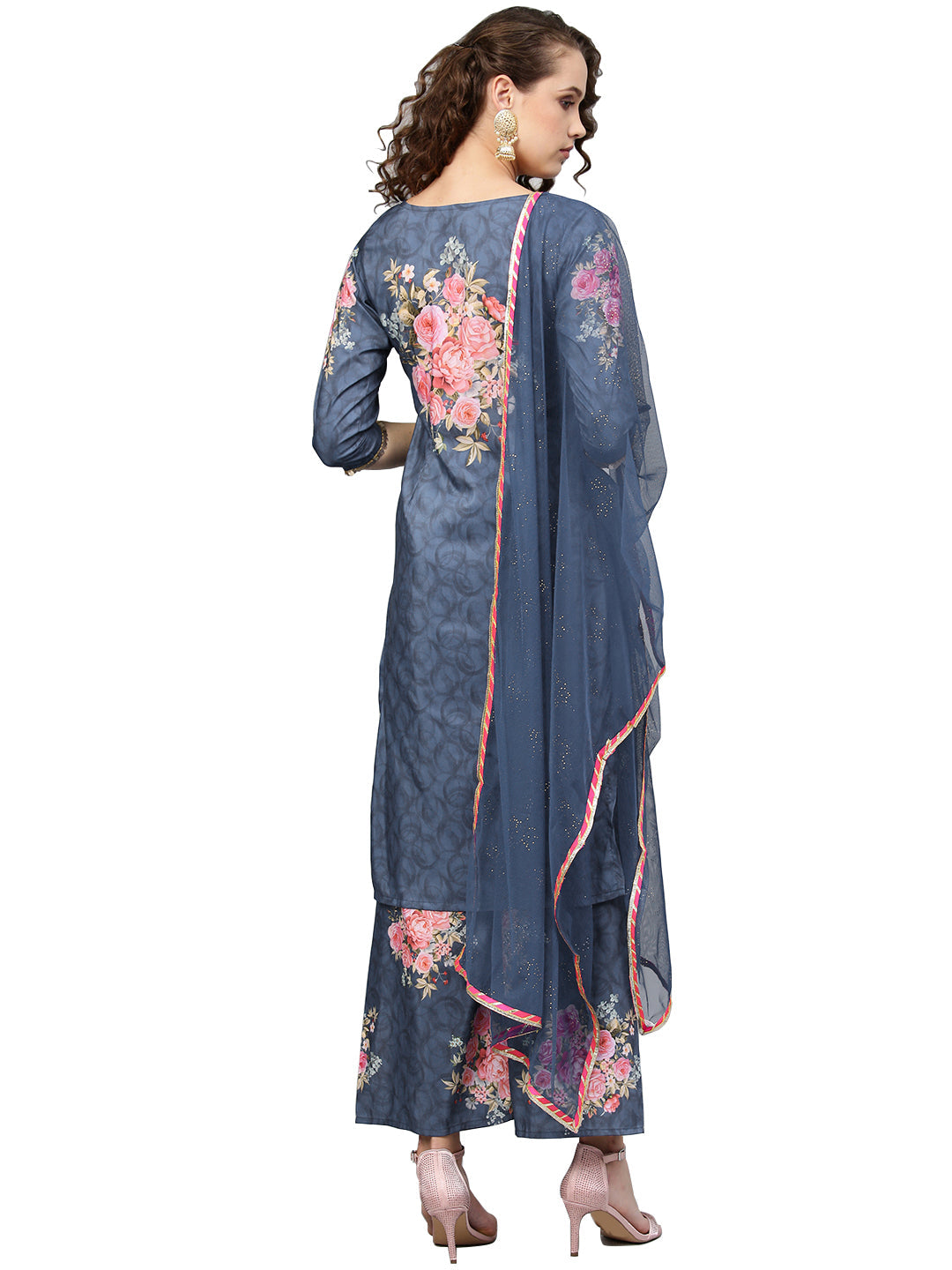 Blue & Pink Printed Kurta with Palazzos & Dupatta