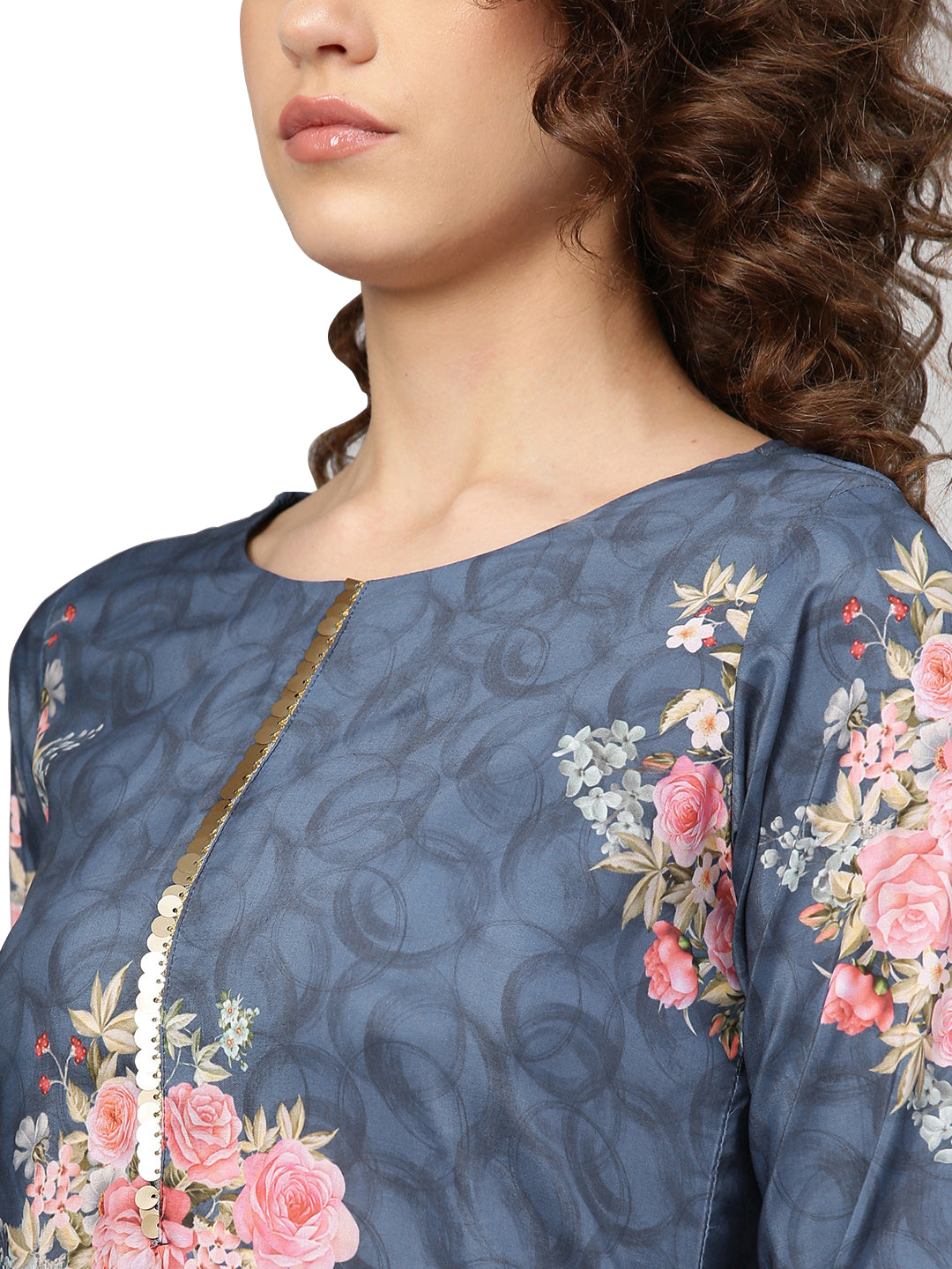 Blue & Pink Printed Kurta with Palazzos & Dupatta