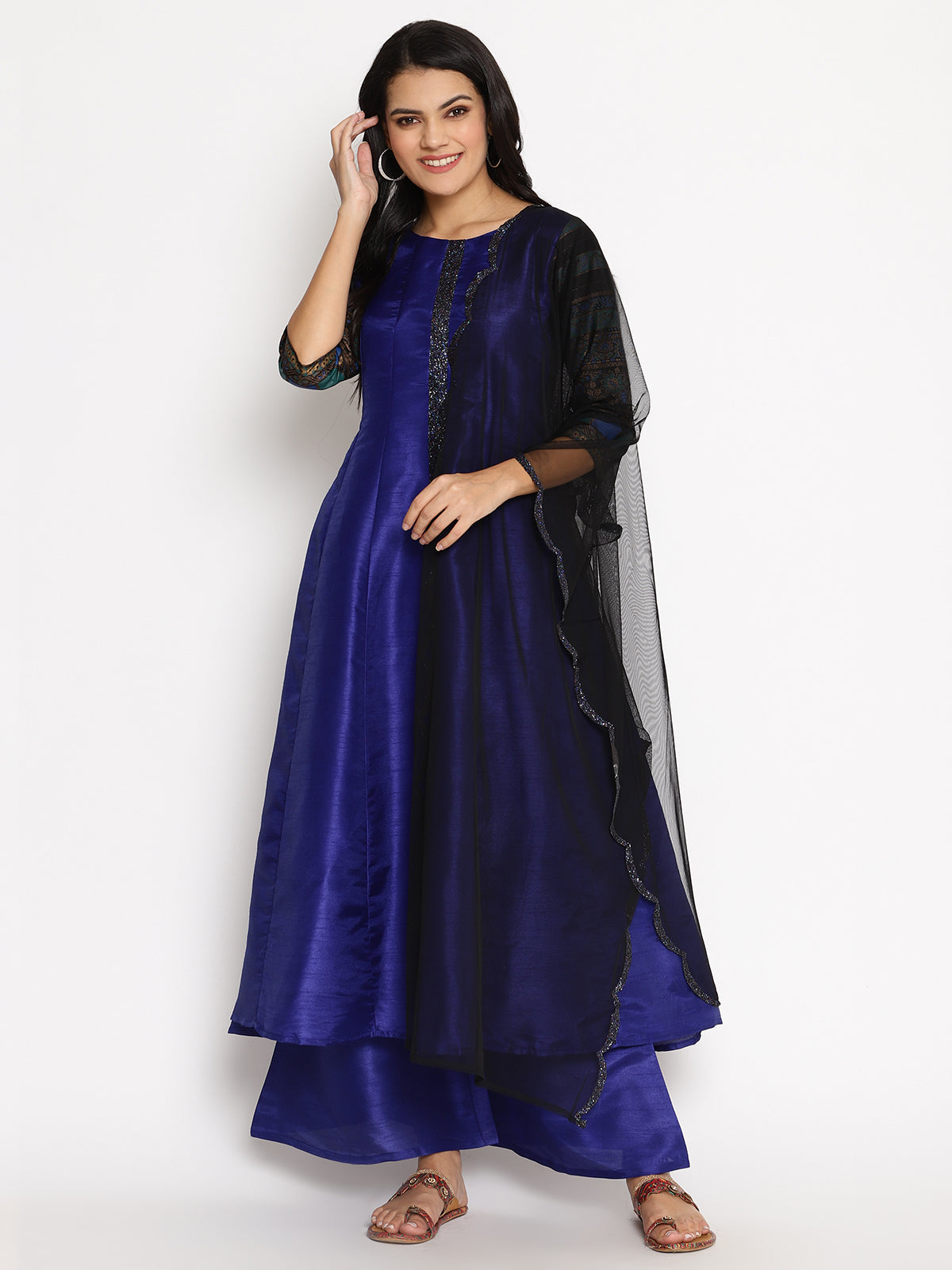 Blue Solid Kurta with Palazzos & Dupatta