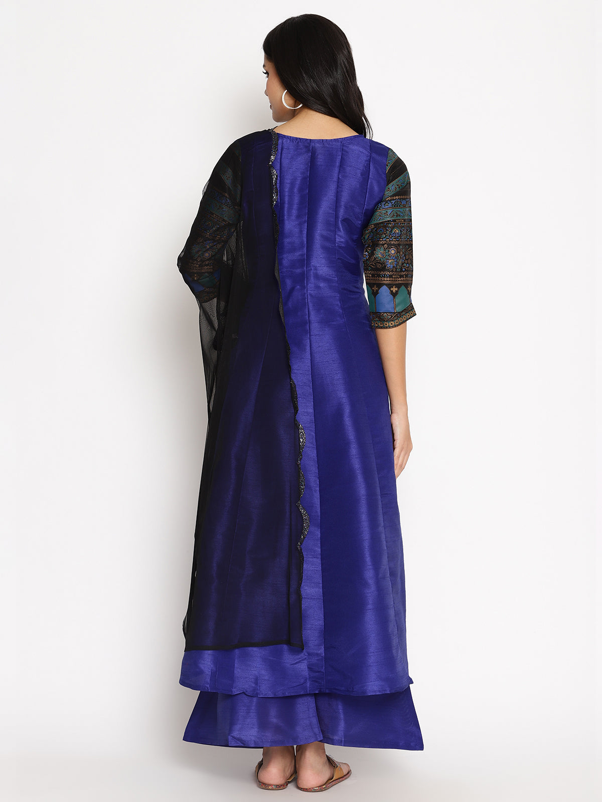 Blue Solid Kurta with Palazzos & Dupatta