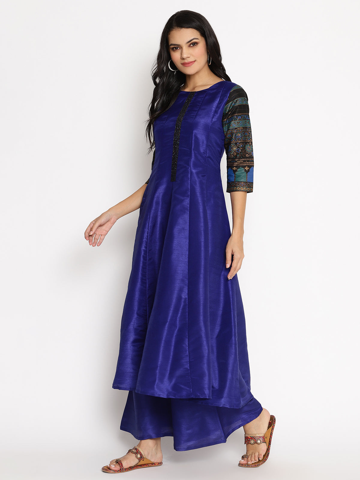 Blue Solid Kurta with Palazzos & Dupatta