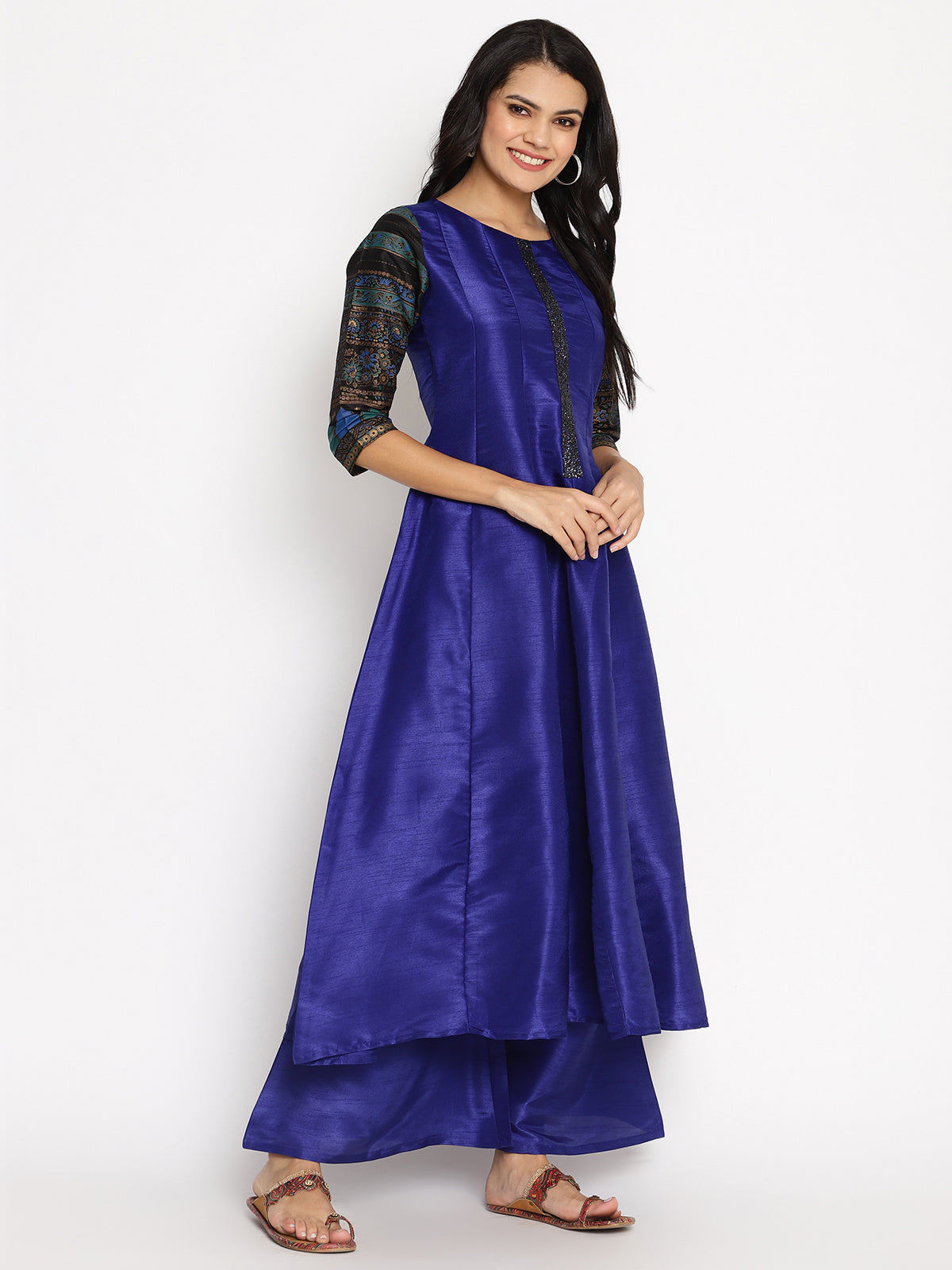 Blue Solid Kurta with Palazzos & Dupatta