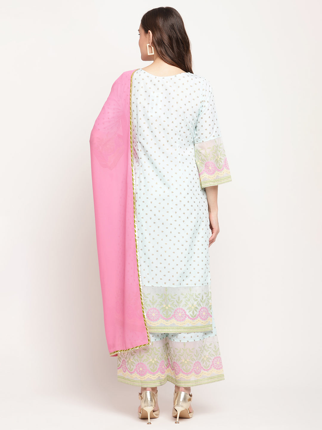 Blue Printed Regular Gotta Patti Kurta with Palazzos & With Dupatta