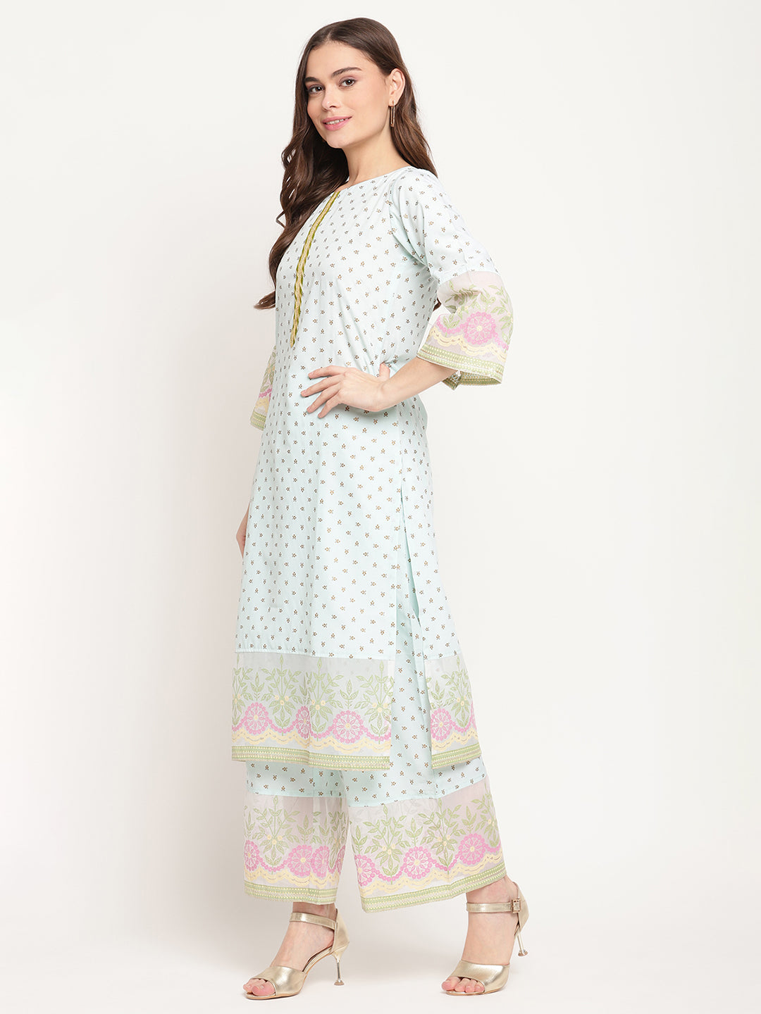 Blue Printed Regular Gotta Patti Kurta with Palazzos & With Dupatta