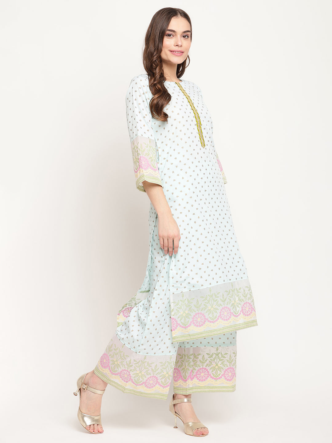 Blue Printed Regular Gotta Patti Kurta with Palazzos & With Dupatta