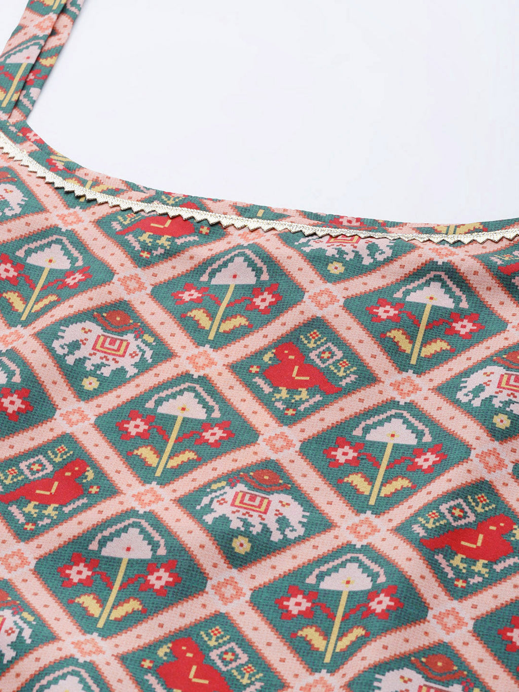 Women's Green & Red Printed Sharara Set With Dupatta-AH