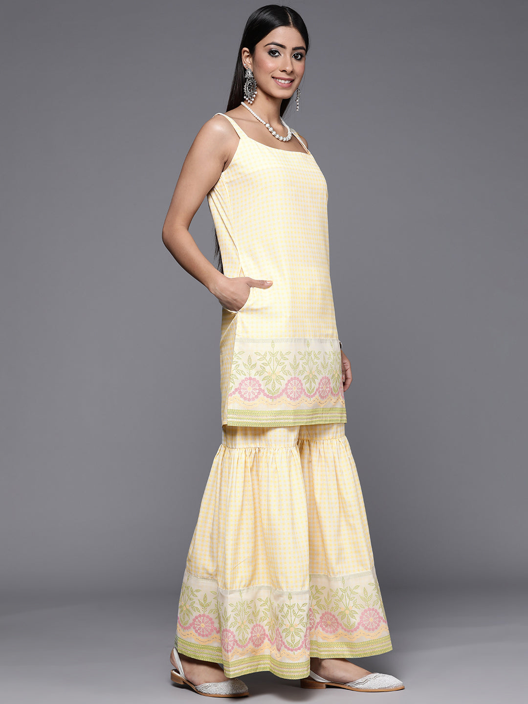 Ahalyaa Women Yellow Kurta with Sharara & With Dupatta